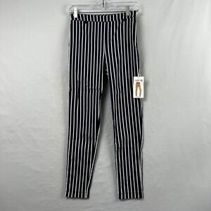 Forever 21 Harper Pant Navy Blue White Striped High Rise Skinny Trousers XS